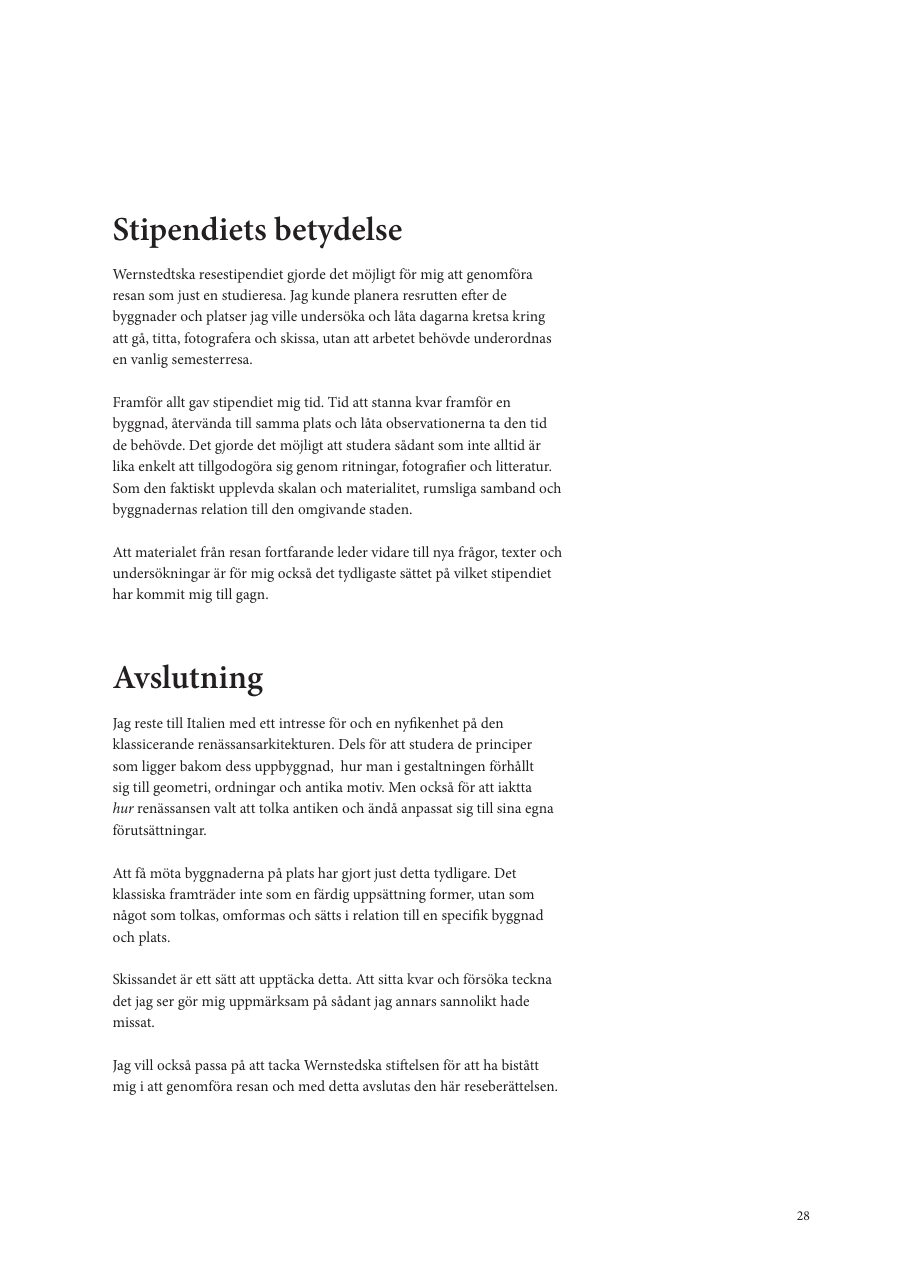 Stipendiets betydelse och avslutning, sida 28